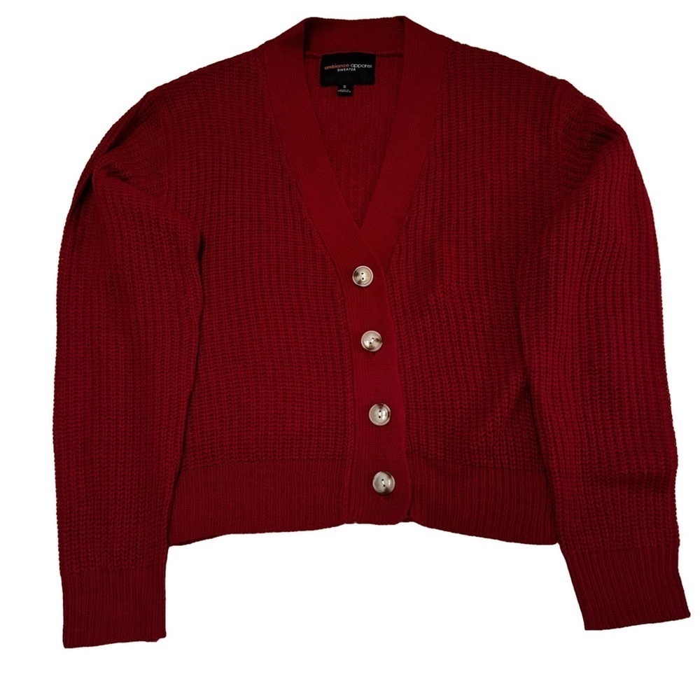 Ambiance Apparel Crop Top Button Up Sweater Size Small V Neck Button Front NEW